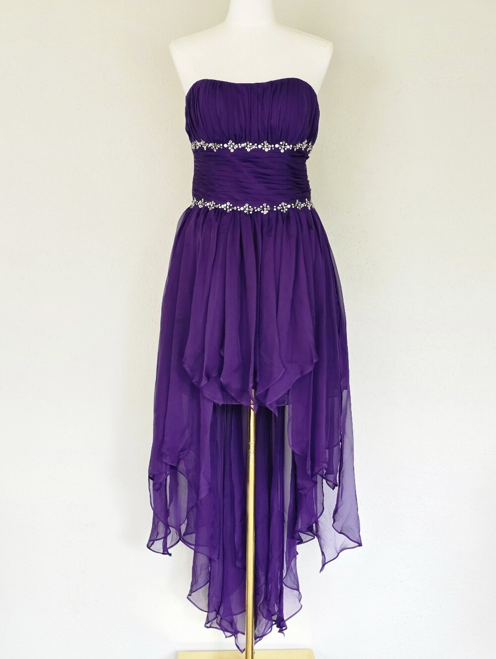 Whimsy Purple Strapless High Low Rhinestone Chiffon Party Prom Dress M